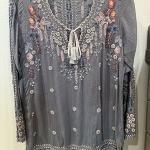JOHHNY WAS Embroidered Gray Women's Top